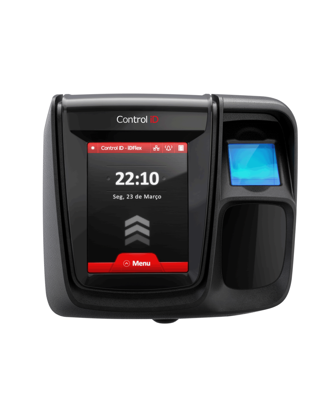 Controlador biométrico iDFlex de Control iD con lector de huellas y pantalla táctil, adaptable a empresas de cualquier tamaño, ideal para sistemas de seguridad flexibles.