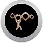 icono de persona cargando engranajes representa cumplimiento de procesos